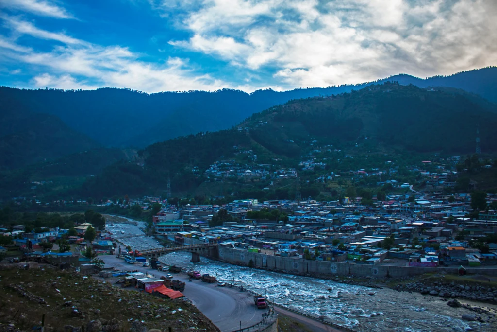Scenic view of Balakot town surrounded by mountains in Khyber Pakhtunkhwa