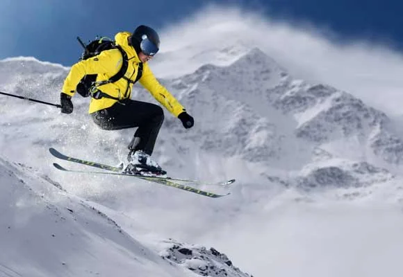 Skiing in Pakistan in snowy mountains during winter season